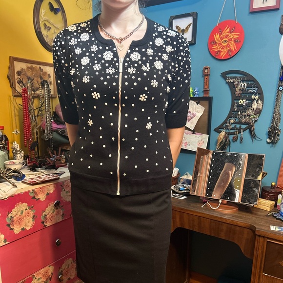 Michael Kors Sequined Short Sleeve Zip Up Cardigan Medium - Picture 2 of 3